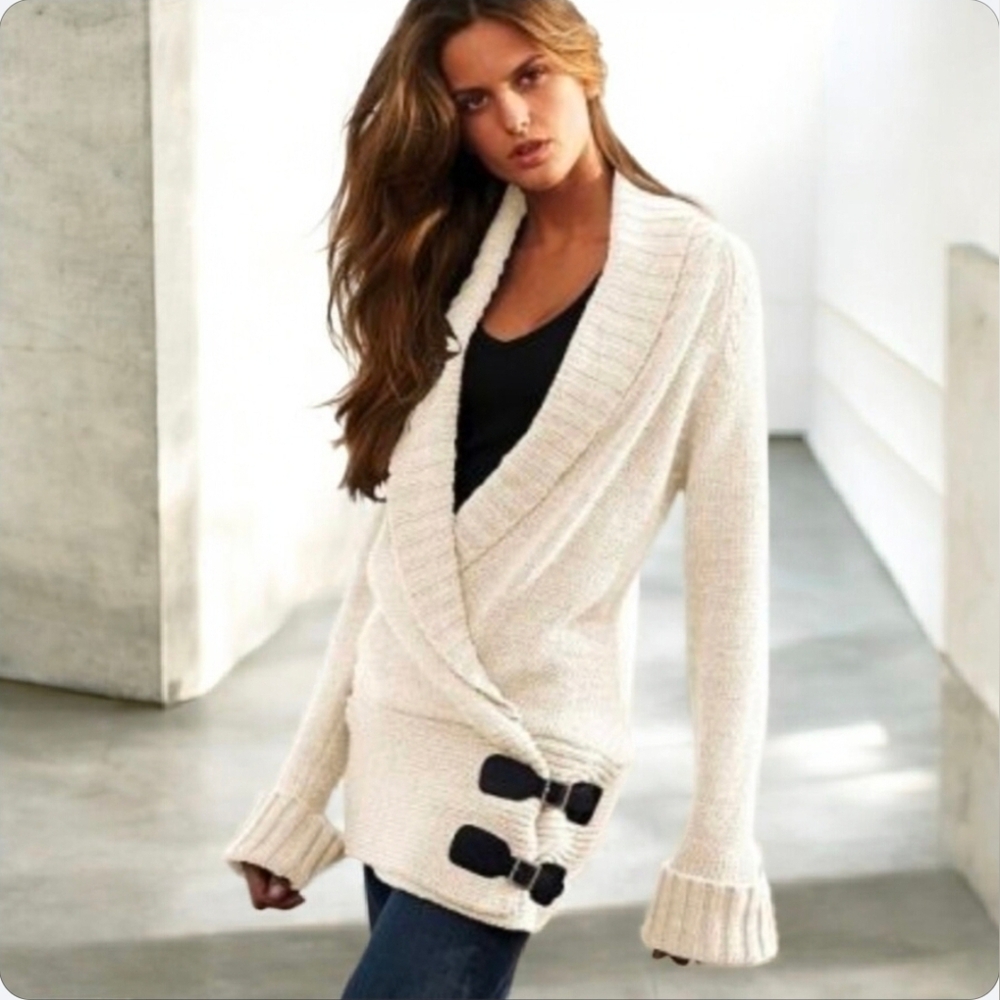 Vintage Moda International Cozy Wrap Sweater w/Adjustable Buckles & Shawl Collar
